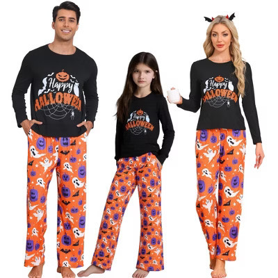 INSPIRE CHIC Halloween Family Pajama Sets Matching Pumpkin Print Long Sleeve Top with Pants Lounge Set X-Large Women's Orange | Target
