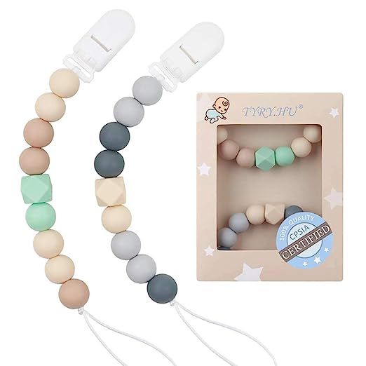 Pacifier Clip Baby Boys Silicone Paci Clip Teething Relief Teether Toy Soothie Binky Holder BPA F... | Amazon (US)