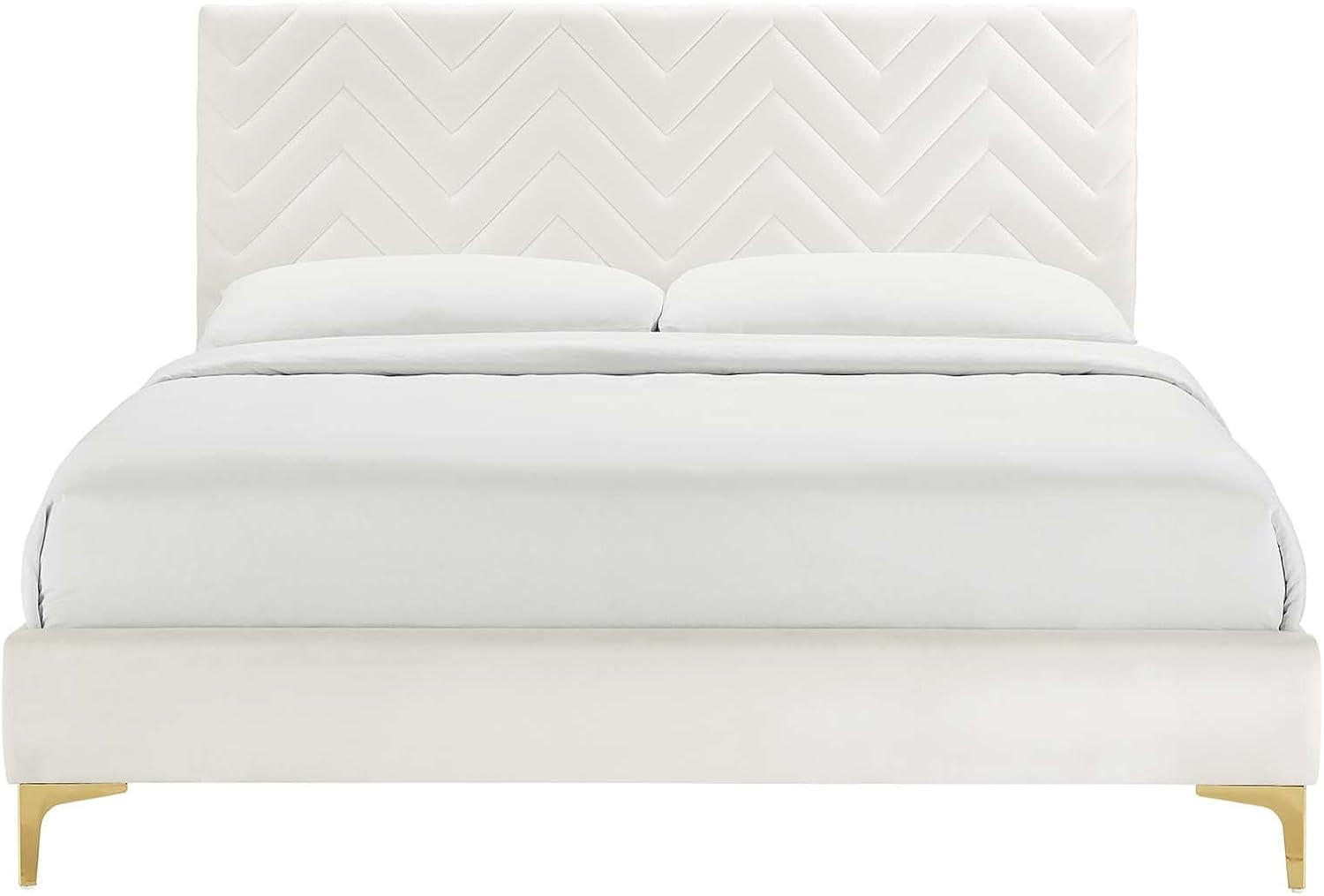 Modway MOD-7001-WHI Leah Chevron Tufted Performance Velvet Full Platform Bed, White | Amazon (US)