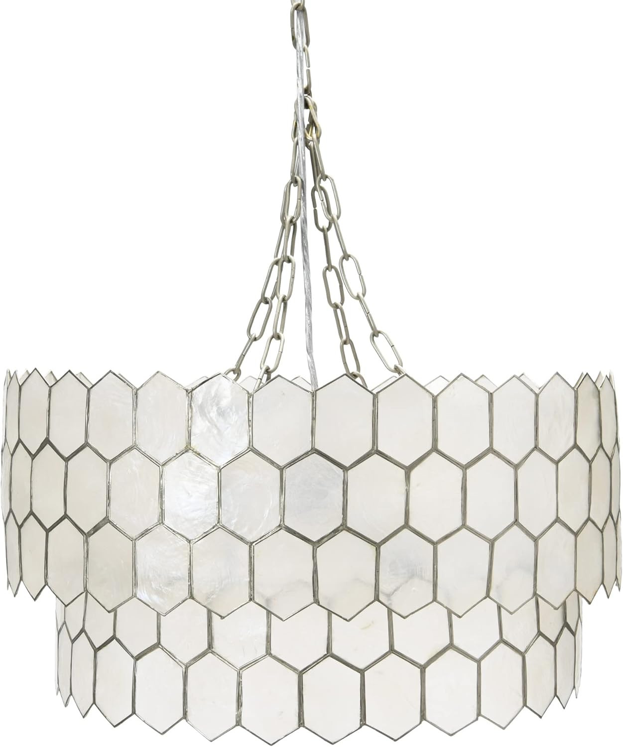 Creative Co-Op EC0913 Capiz Honeycomb 2-Tier Chandelier Style Ceiling Light Pendant, Matte Silver | Amazon (US)