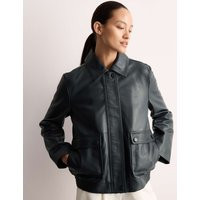 JAEGER Leather Bomber Jacket Dark Navy | Marks & Spencer (UK)