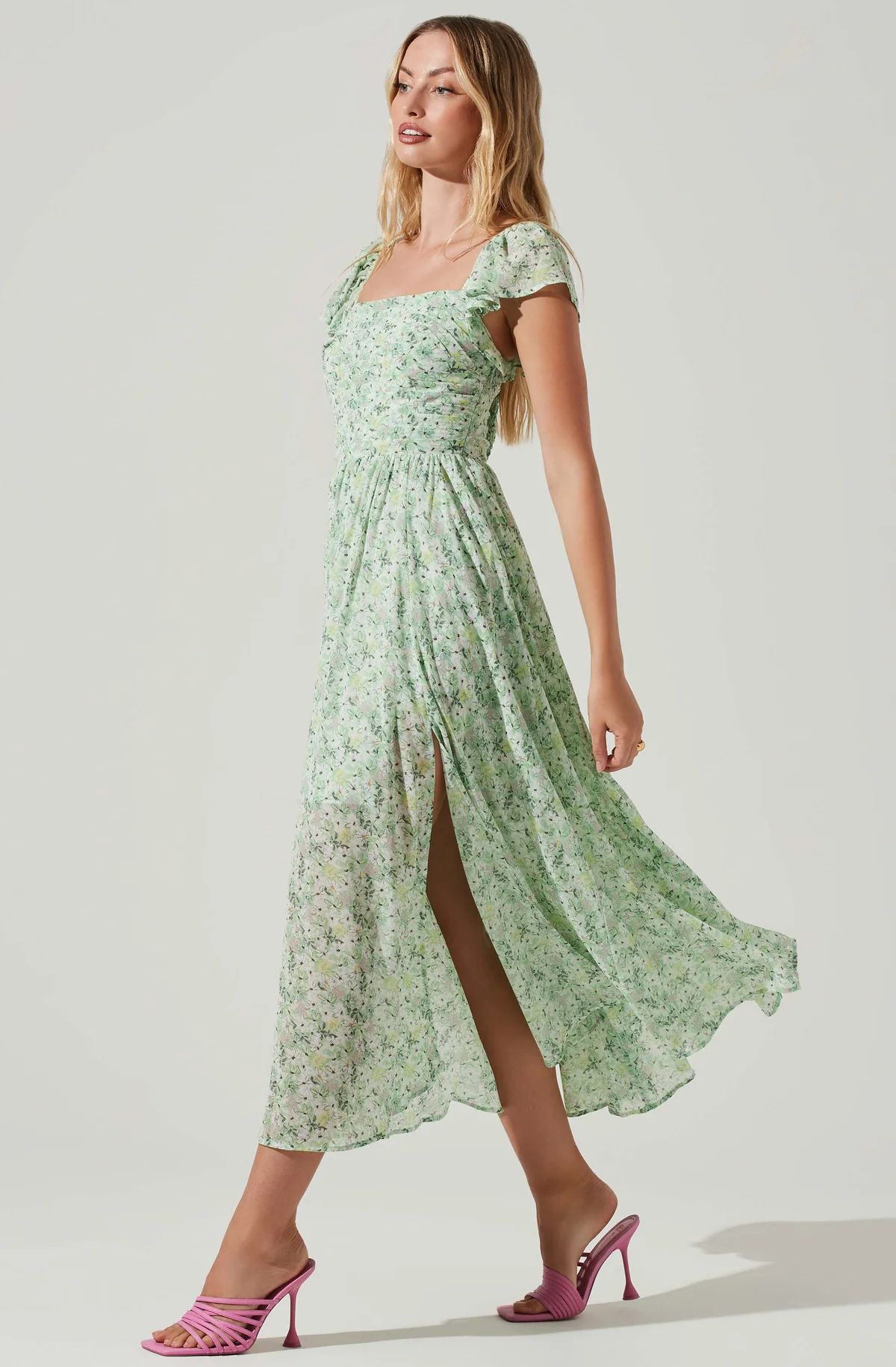 Luisa Floral Flutter Sleeve Midi Dress | ASTR The Label (US)