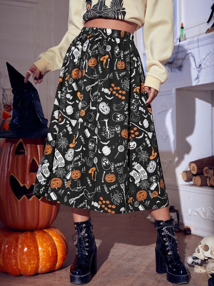 Elastic Waist Halloween Print Skirt | SHEIN