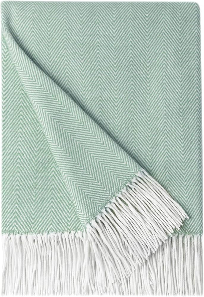 BOURINA Herringbone Two Tone Throw Blanket Faux Cashmere Fringe Soft Lightweight Cozy for Bed Cou... | Amazon (US)