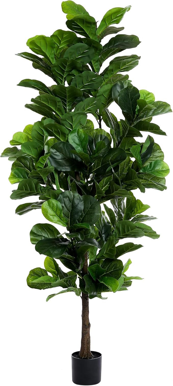 Fiddle Leaf Fig Tree 6ft Tall Artificial Tree in Plastic Pot Fake Ficus Lyrata Plants with 184 De... | Amazon (US)