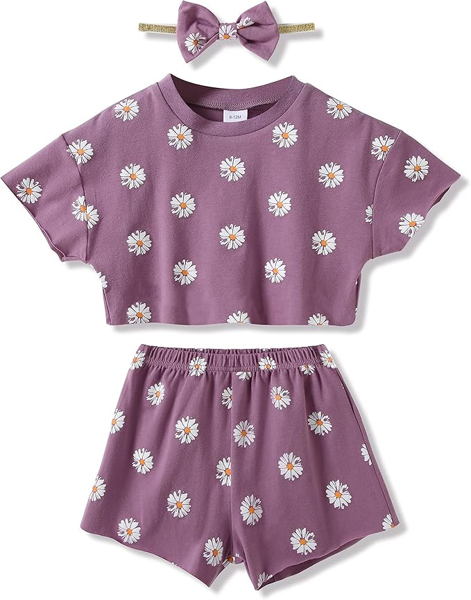 WESIDOM Toddler Girl Clothes Baby Girls Outfits 6M-5T Summer Floral Print Shirt+Shorts+Headband 3... | Amazon (US)