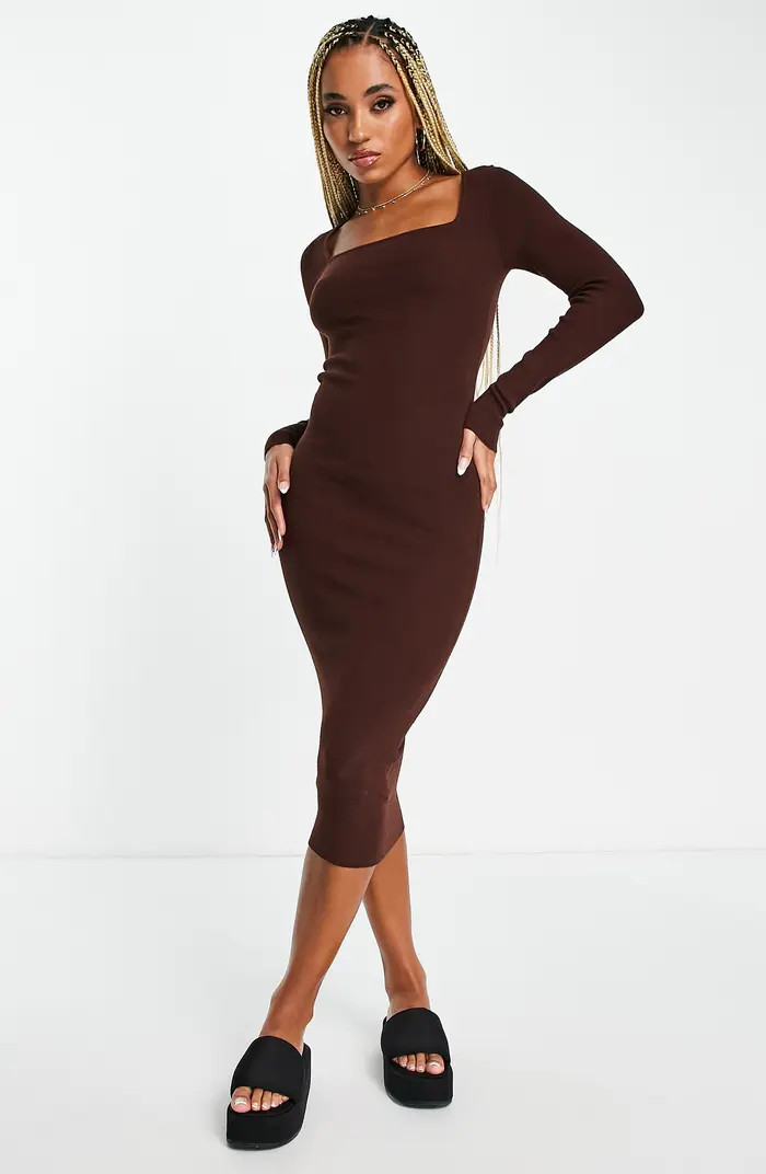 ASOS DESIGN Cutout Long Sleeve Midi Dress | Nordstrom | Nordstrom
