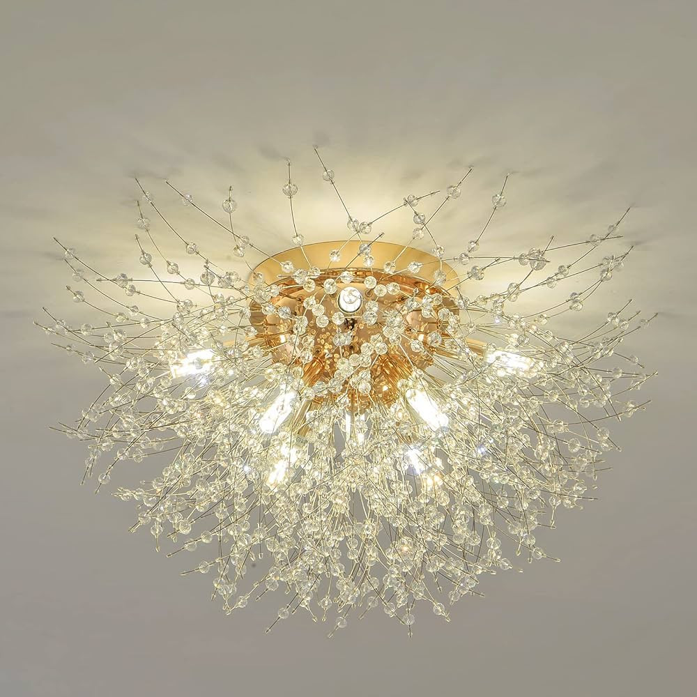 Sputnik Flush Mount Ceiling Light Fixtures, Modern Gold Crystal Firework Chandelier, 8-Light Clos... | Amazon (US)