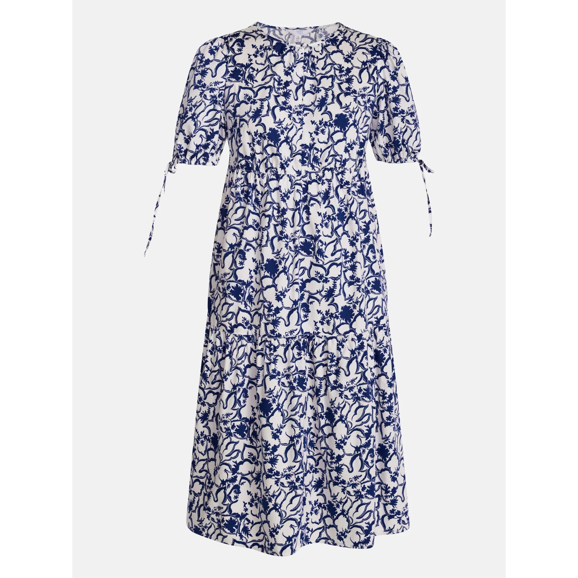 Time and Tru Women's Tiered Midi Dress with Tie Puff Sleeves, Sizes XS-XXXL | Walmart (US)