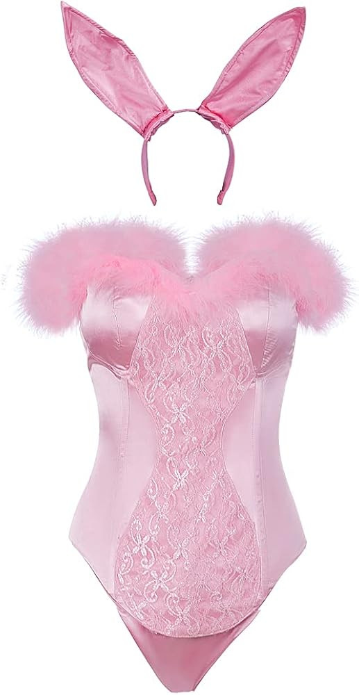 Elle Woods Bunny Costume Pink Rabbit Bodysuit Halloween Women Sexy Ears Set Onesie Corset Costume | Amazon (US)