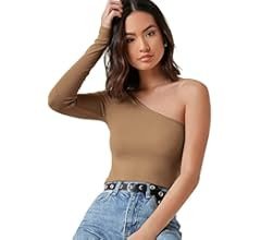 Floerns Women's Causal One Shoulder Long Sleeve Rib Knit T-Shirts Tee Tops | Amazon (US)