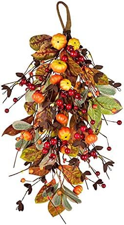 Amazon.com: LSKYTOP Artificial Pumpkin Berry Swag Fall Leave Swag Front Door Swag for Home Kitche... | Amazon (US)