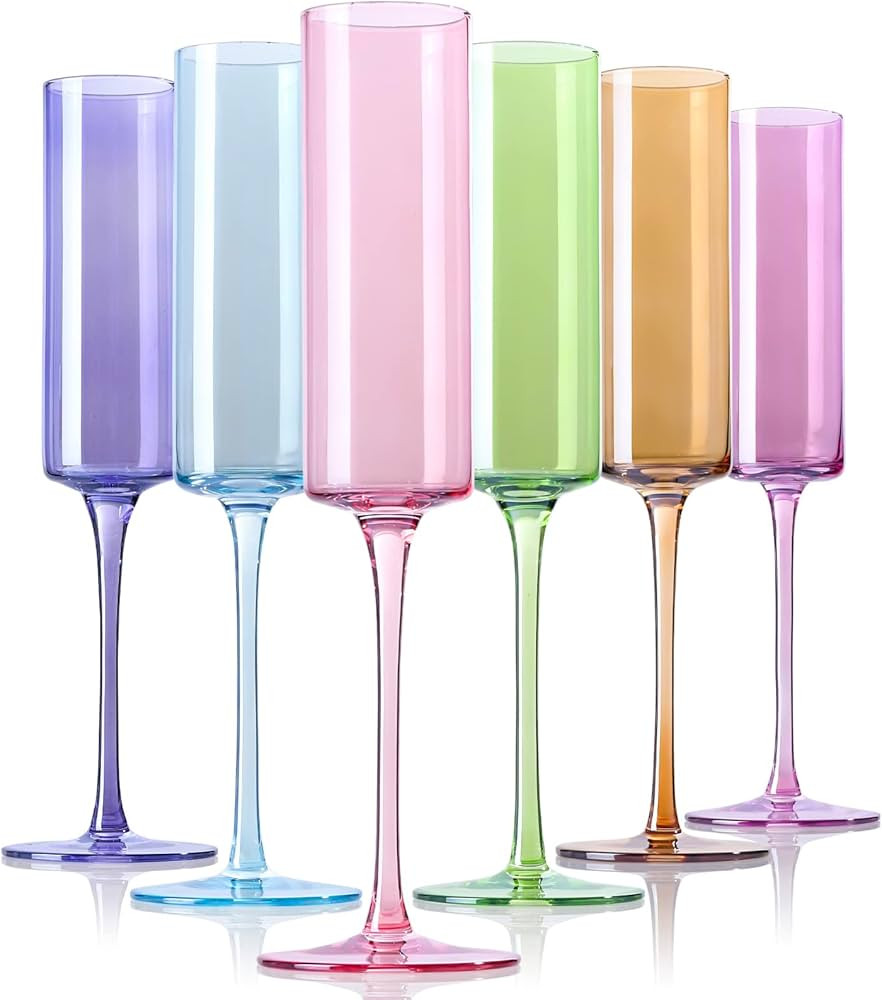 Physkoa Champagne Flutes Colored - Square champagne flutes with multi color,LeadFree Crystal Cham... | Amazon (US)