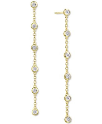 Diamond Bezel Linear Drop Earrings (1/10 ct. t.w.) in Sterling Silver, 14k Gold-Plated Sterling S... | Macy's