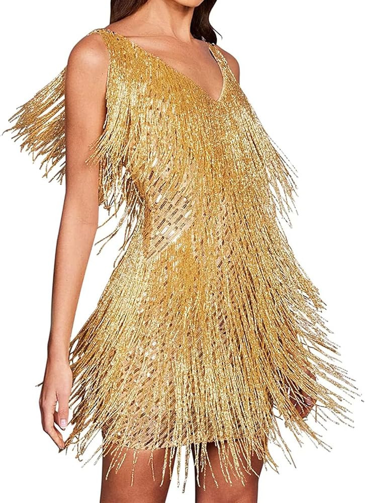 houstil Sequin Dress V Neck Flapper Gatsby Homecoming Dresses Evening Gown | Amazon (US)