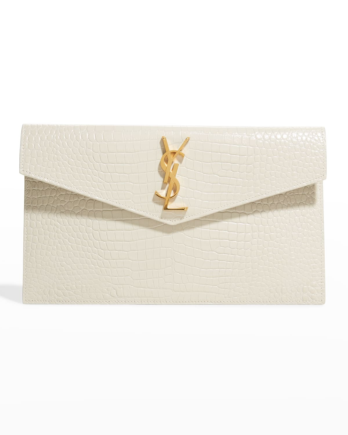 Uptown Medium YSL Monogram Croc-Embossed Clutch Bag | Neiman Marcus