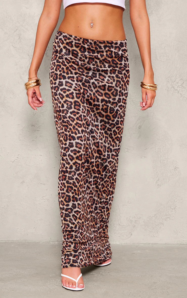 Tall Leopard Print Lined Mesh Maxi Skirt | PrettyLittleThing CAN