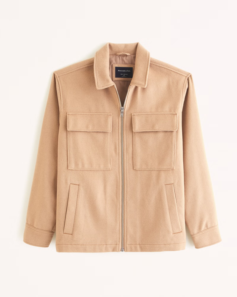 Abercrombie & Fitch Men's Wool-Blend Zip Shirt Jacket in Brown - Size XL | Abercrombie & Fitch (US)