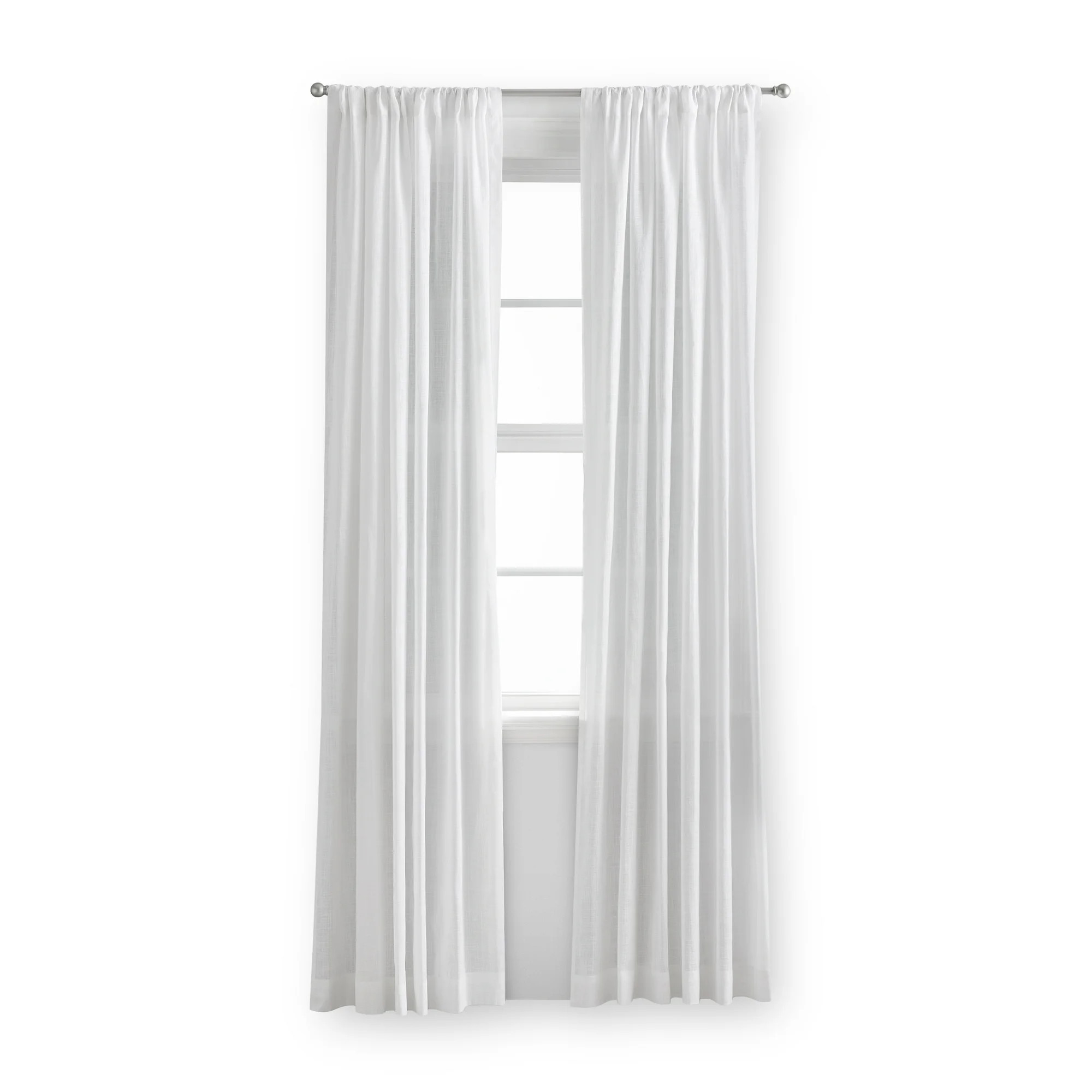 Mainstays 100% Cotton Indoor Sheer Rod Pocket Single Curtain Panel , White , 50" W x 63"L | Walmart (US)