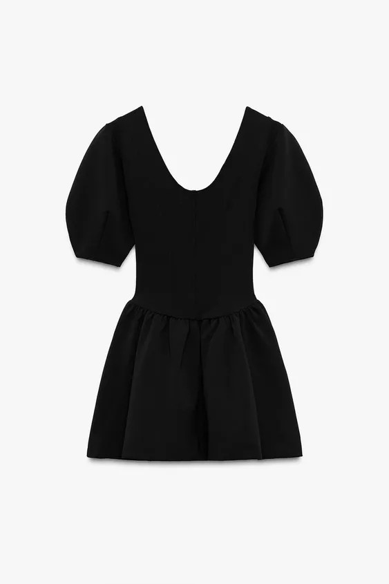 Fitted short dress with a round neckline. Above-the-elbow puff sleeves. Gathered detail on the sk... | Zara US