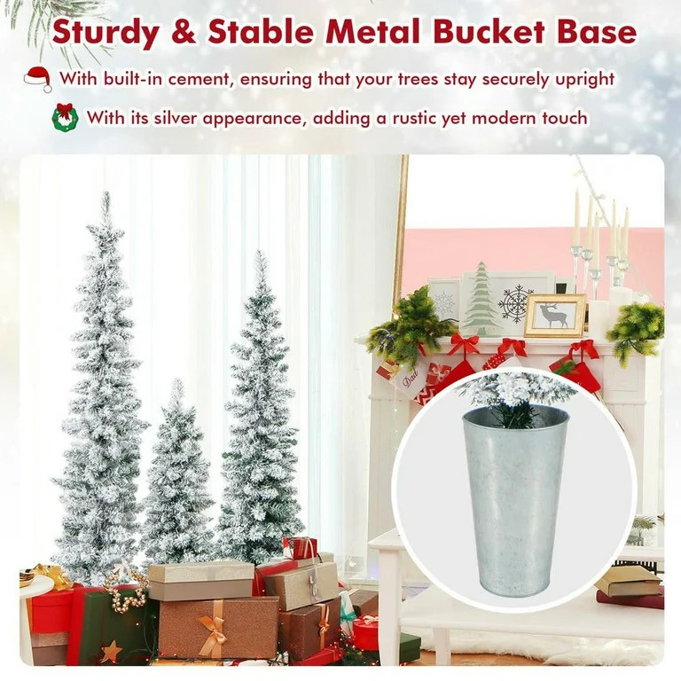 Resenkos 3-Piece Snow-Flocked Potted Artificial Christmas Tree Set, Green/Silver | Walmart (US)