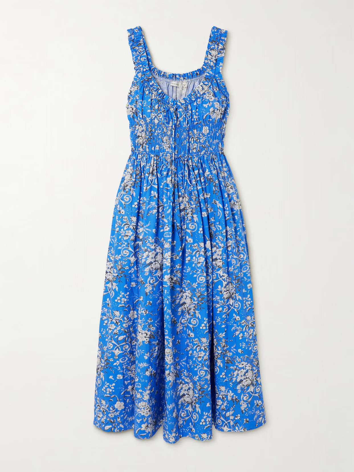 DÔEN - Emmaretta Shirred Floral-print Organic Cotton-voile Midi Dress - Blue | NET-A-PORTER (US)