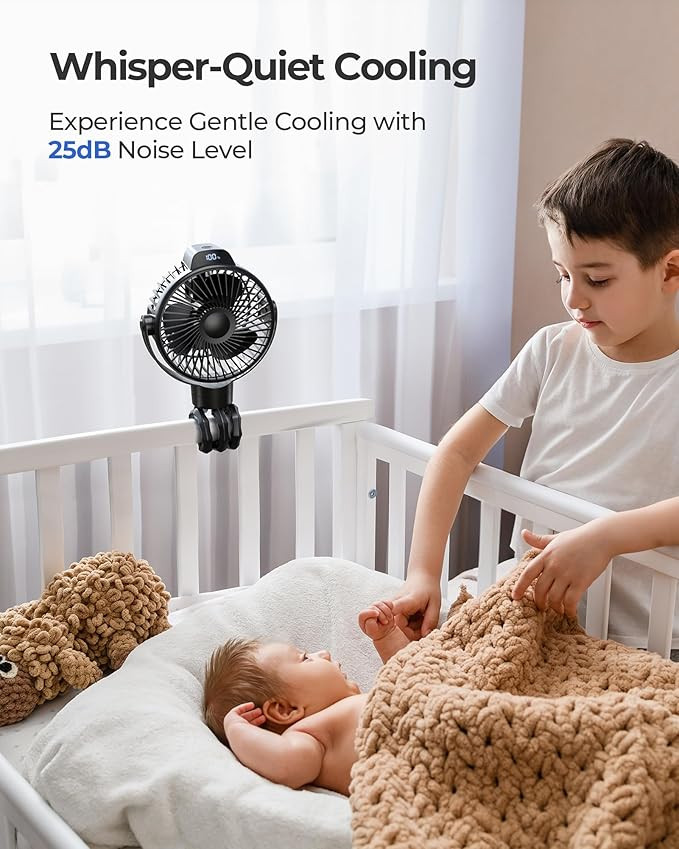 Koonie Portable Stroller Fan for Baby, Rechargeable Battery Operated, 3 Speeds, 360° Rotation, 2... | Amazon (US)