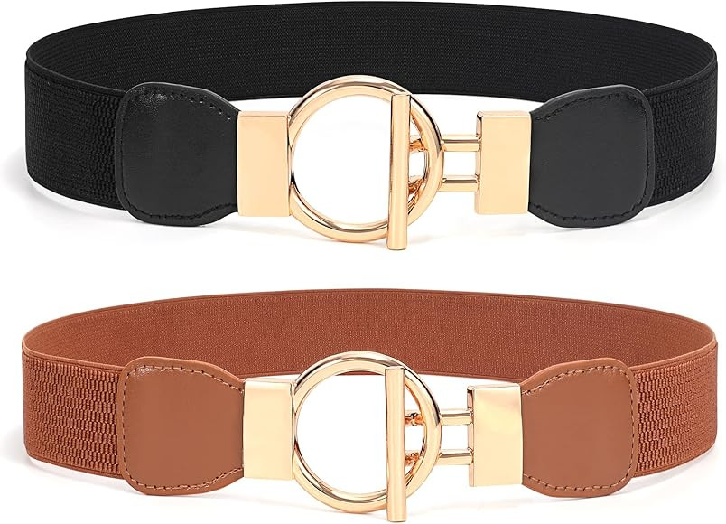 2 Pack Women Wide Elastic Waist Belt Vintage Stretchy Waistband with Retro Double O-Ring Buckle f... | Amazon (CA)