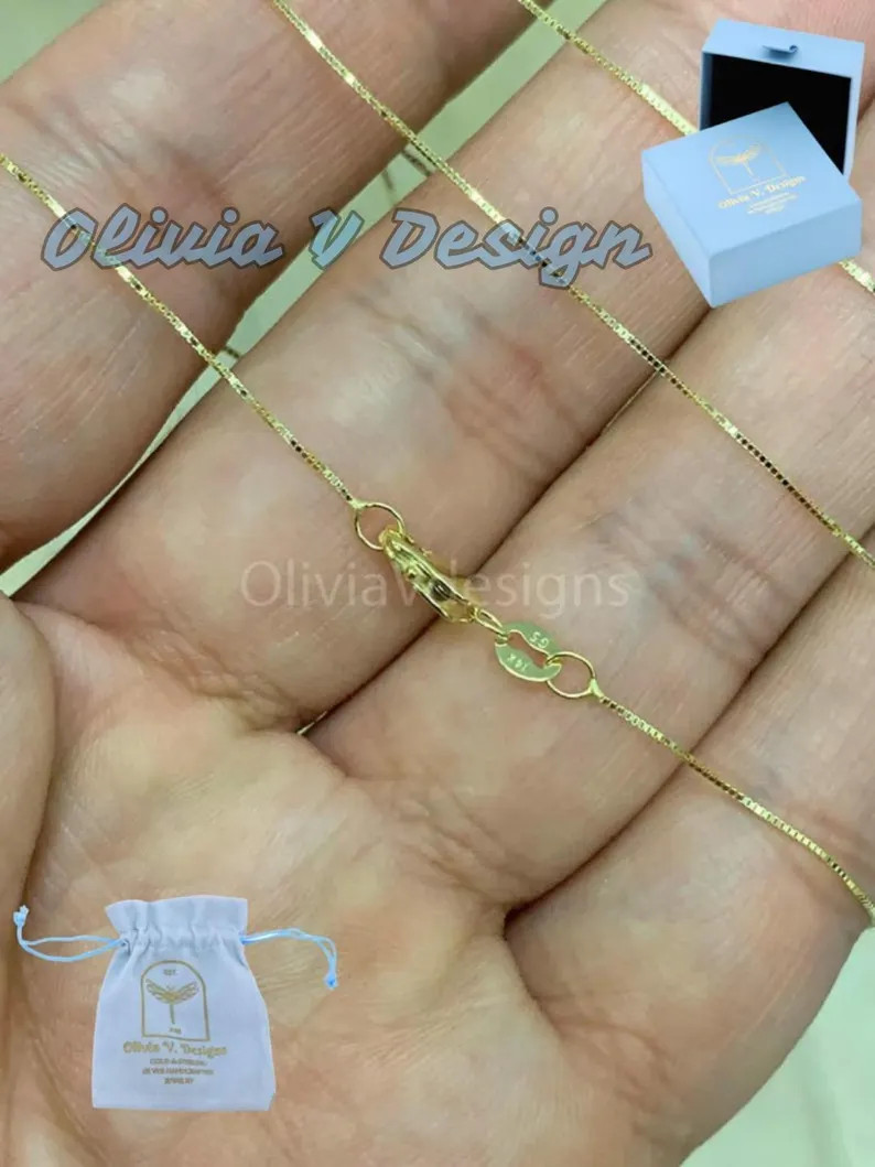 14K Solid Yellow Gold Box Chain Necklace: 0.5mm, Lobster Clasp - Etsy | Etsy (US)