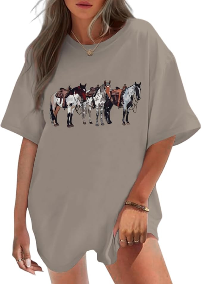 Horse Shirt Oversized Western Rodeo Cowboy Shirts for Women Vintage Country Graphic Tees Summer C... | Amazon (US)