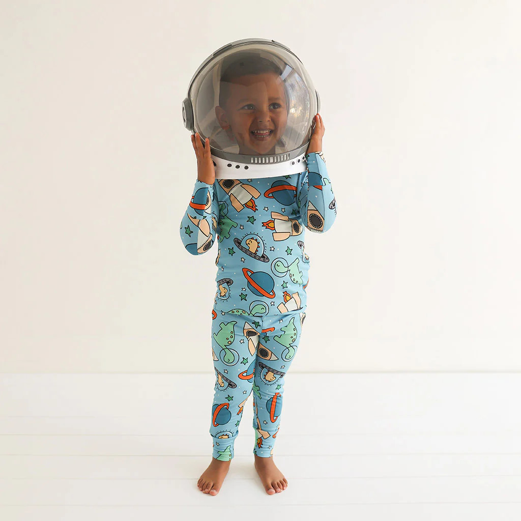 Dinosaurs Blue Long Sleeve Toddler Pajamas | Dinos in Space | Posh Peanut