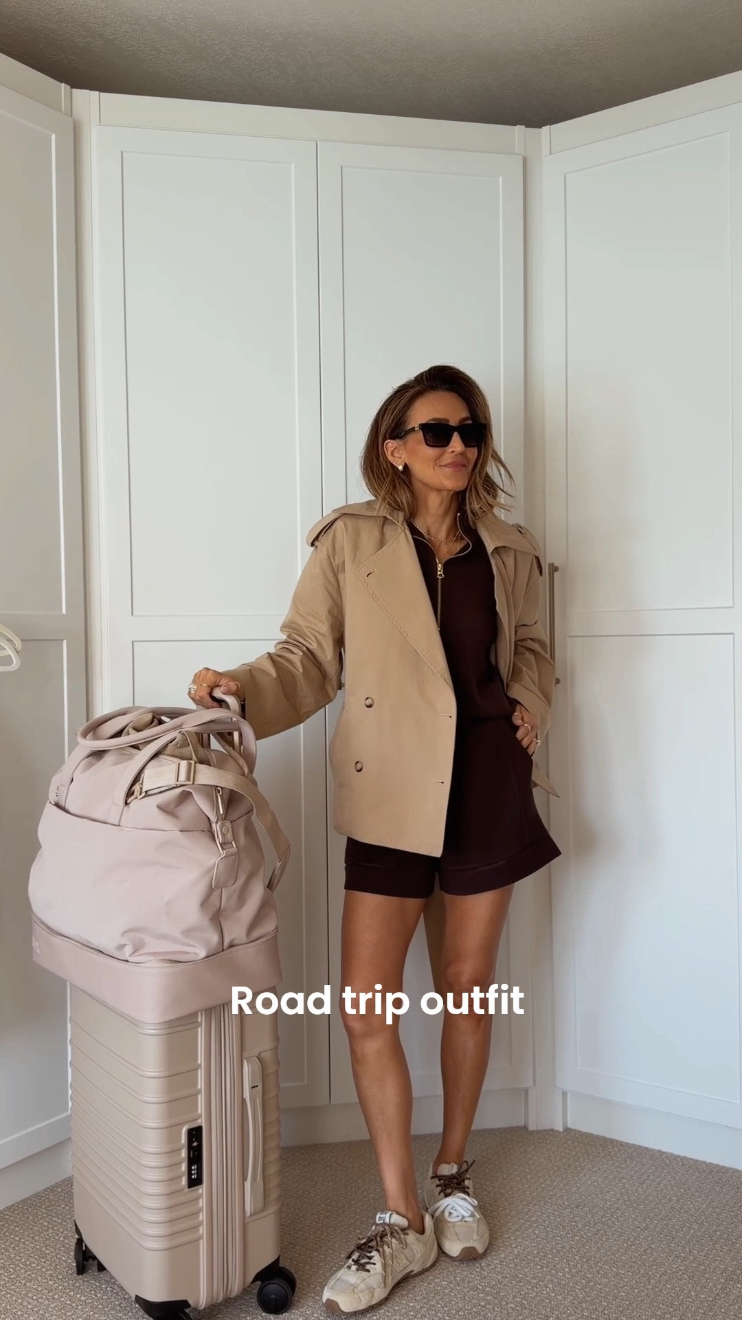 Road trip outfit 🤎✨ comment SHOP for links! 

Use code KARINA15 on my new trench! Set is super cozy and a staple for read trips! 

Varley Set xs 
Trench coat xs 
Miu miu sneakers 
Beis beige luggage set

#LTKootd #LTKTravel #LTKmomlife