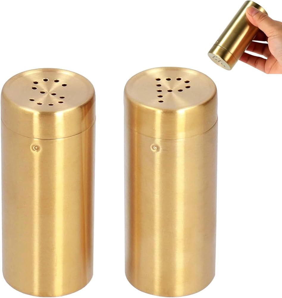 2Pcs Gold Stainless Steel Spice Shakers, 3.16oz Salt Sugar Pepper Shaker, Condiment Jar Seasoning... | Amazon (US)
