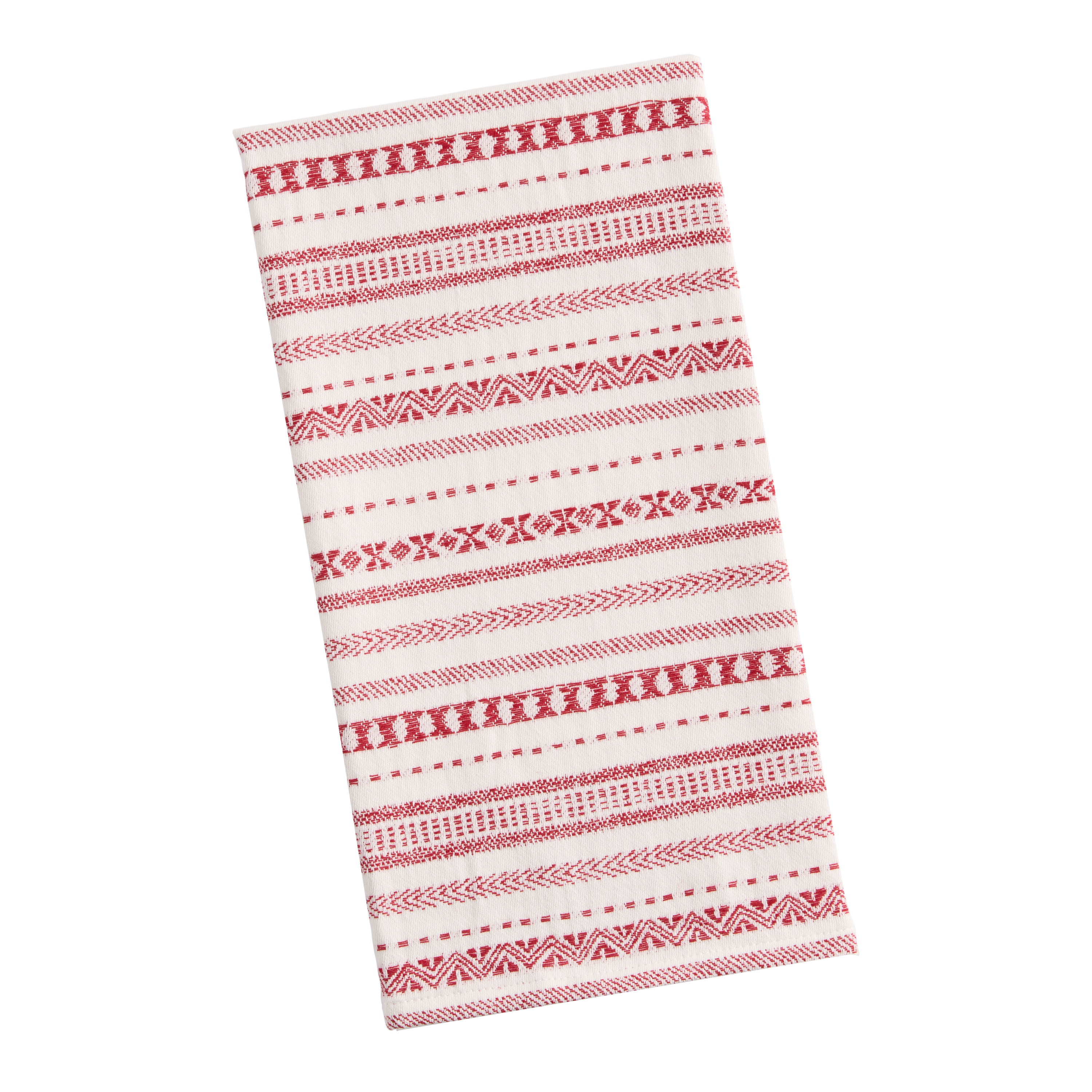 White and Red Fair Isle Jacquard Kitchen Towel | World Market