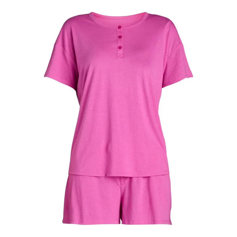 Joyspun Women's and Women’s Plus Sleep Henley Tee and Boxer Shorts Pajama Set, 2-Piece, Sizes X... | Walmart (US)