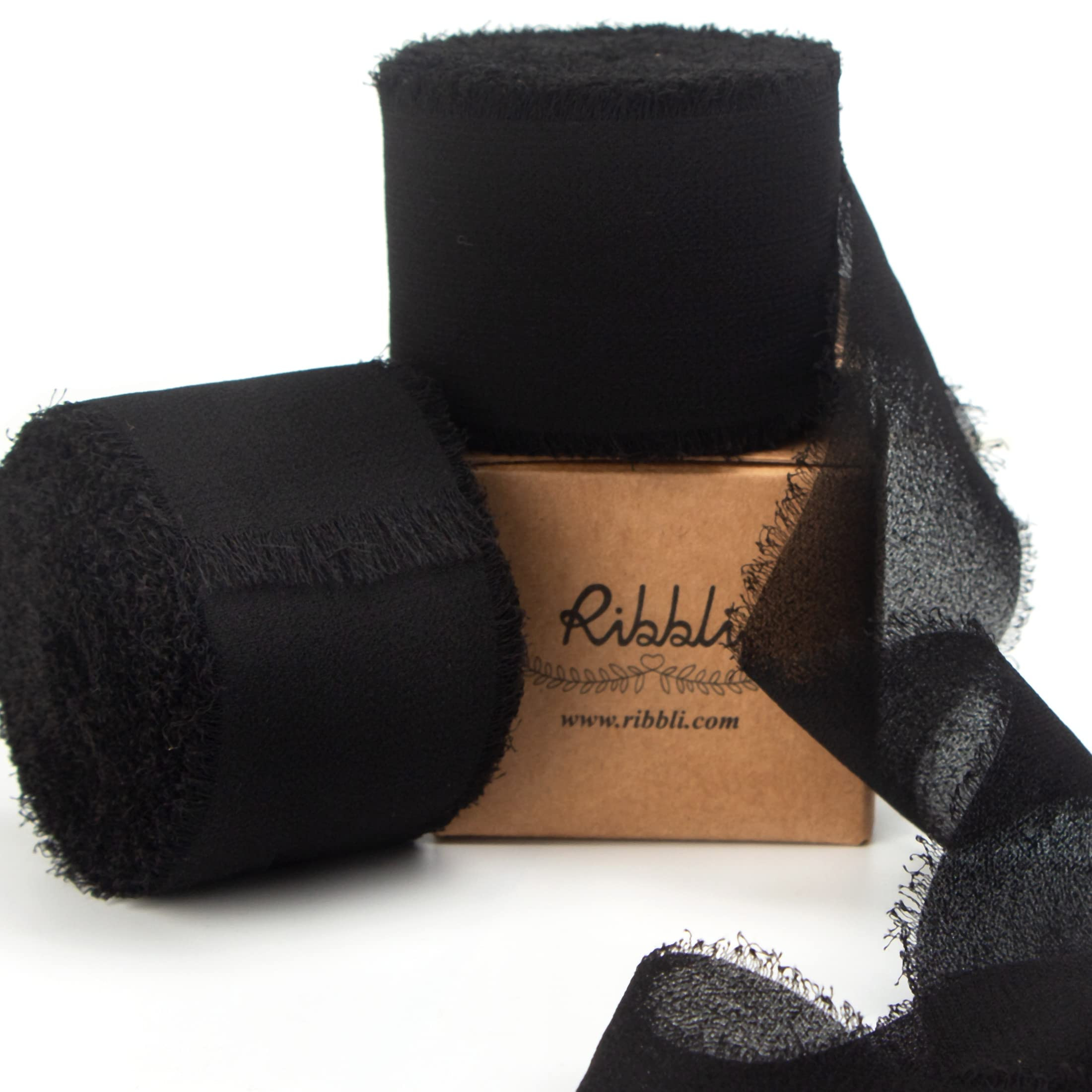 Ribbli Black Chiffon Ribbon 1-1/2 inch x 20 Yard Handmade Fringe Chiffon Silk Ribbon,Black Ribbon... | Amazon (US)
