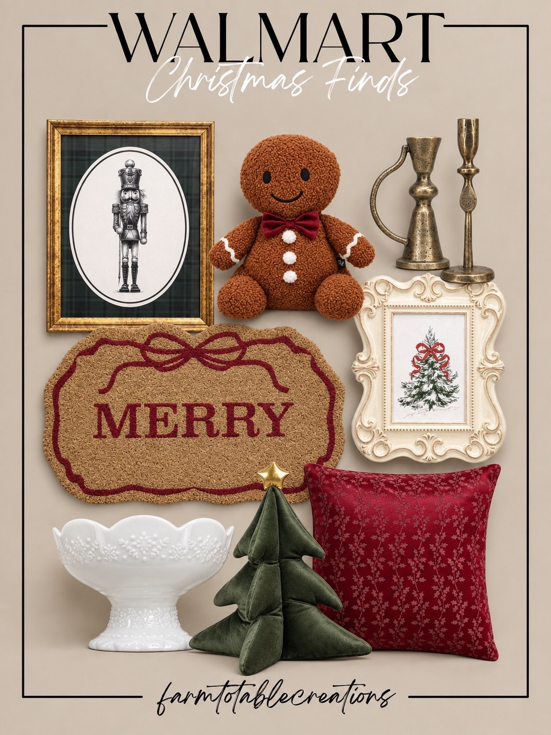Walmart Christmas Finds 🎄❤️

Walmart is bringing the sweetest mix of classic Christmas charm and cozy nostalgia this season! The gingerbread pillow, rich red accents, vintage-inspired artwork, antique-look candlesticks, and whimsical holiday details make these finds feel festive without being overdone.

I especially love the combination of deep cranberry red, evergreen, warm brass, and creamy white—perfect for adding little Christmas moments to an entryway, living room, kitchen, or bedroom. Mix a few of these pieces into your everyday decor for an easy holiday refresh that feels collected and cozy.

Follow @farmtotablecreations on Instagram for more cozy home finds and trending decor.

#LTKHome #WalmartFinds #WalmartHome #WalmartChristmas #ChristmasDecor #ChristmasFinds #HolidayDecor #CozyChristmas #ClassicChristmas #VintageChristmas #ChristmasHome #HolidayHome #ChristmasInspo #AffordableDecor #LTKHoliday

#LTKHome #LTKSeasonal