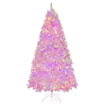 7 Feet Flocked Artificial Christmas Tree with 500 LED Lights and 1200 Branches | Costway US Affiliate