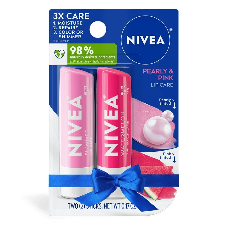 NIVEA Pearly & Pink Lip Care, Tinted Lip Balm Set, Holiday Lip Balm Gifts, 0.17 oz Stick, 2 Pack | Walmart (US)