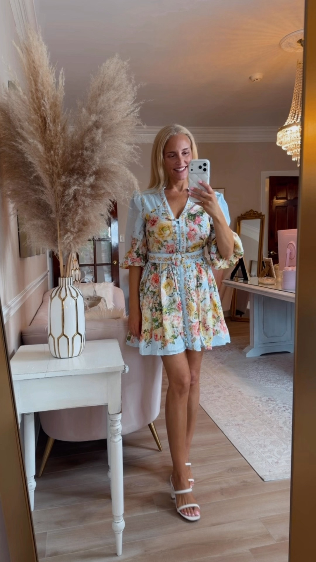 I am so in love with this dress and it is far more beautiful than most dresses in this price range. The quality feels and looks so nice. I was shocked at how lovely it is in person! Zimmermann look for way less. Most of the Zimmerman look dresses I have tried are terrible quality, but not this one. i'm wearing a size medium and it is on sale today for $35 with code THANKU45. You can find this dress at fashion nova if you search for Blair Belted Rayon Mini Dress. If it is sold out in your size just sign up for an in stock notification because it should come back in stock soon. You can also find it here: https://www.fashionnova.com/products/blair-belted-rayon-mini-dress-blue?recommendationAttributionId=pdp-rec-1