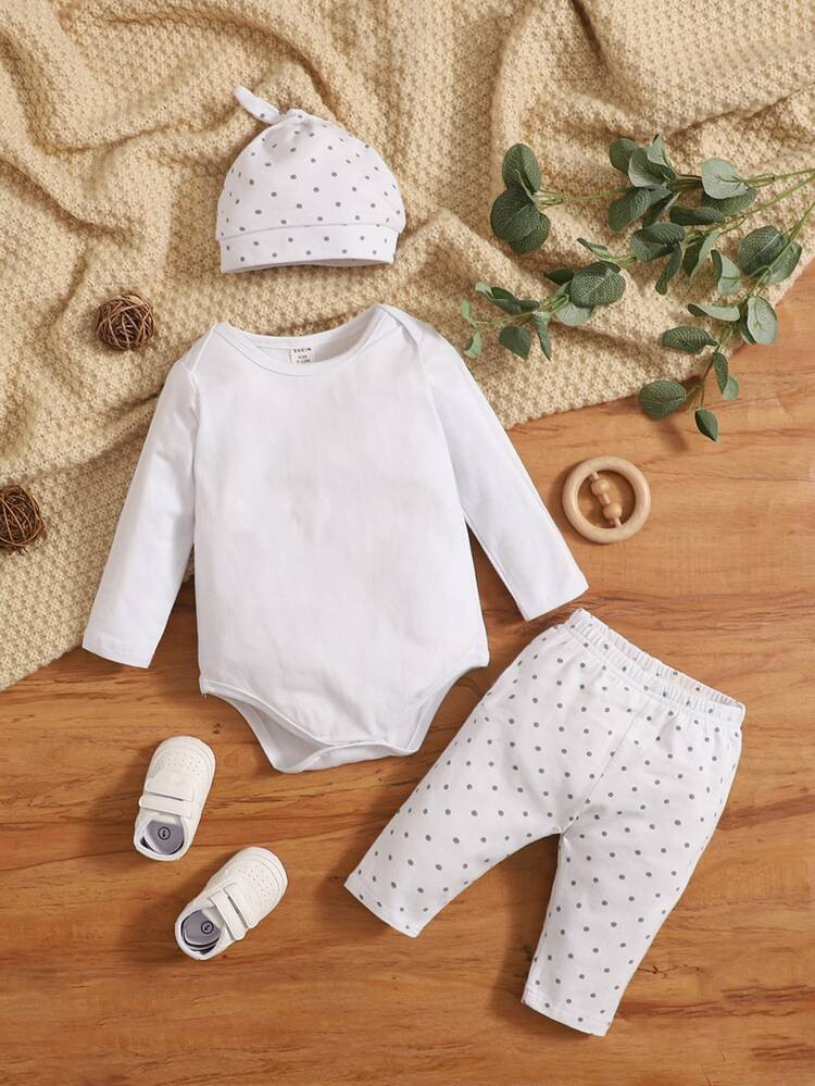 Baby Solid Bodysuit & Polka Dot Pants | SHEIN