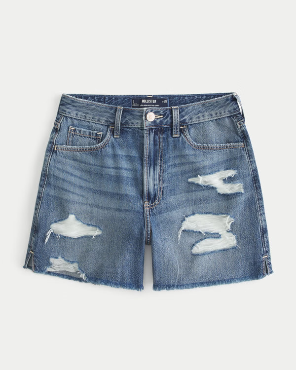 Women's Ultra High-Rise Ripped Medium Wash 90s Denim Shorts 5" | Women's Bottoms | HollisterCo.co... | Hollister (US)