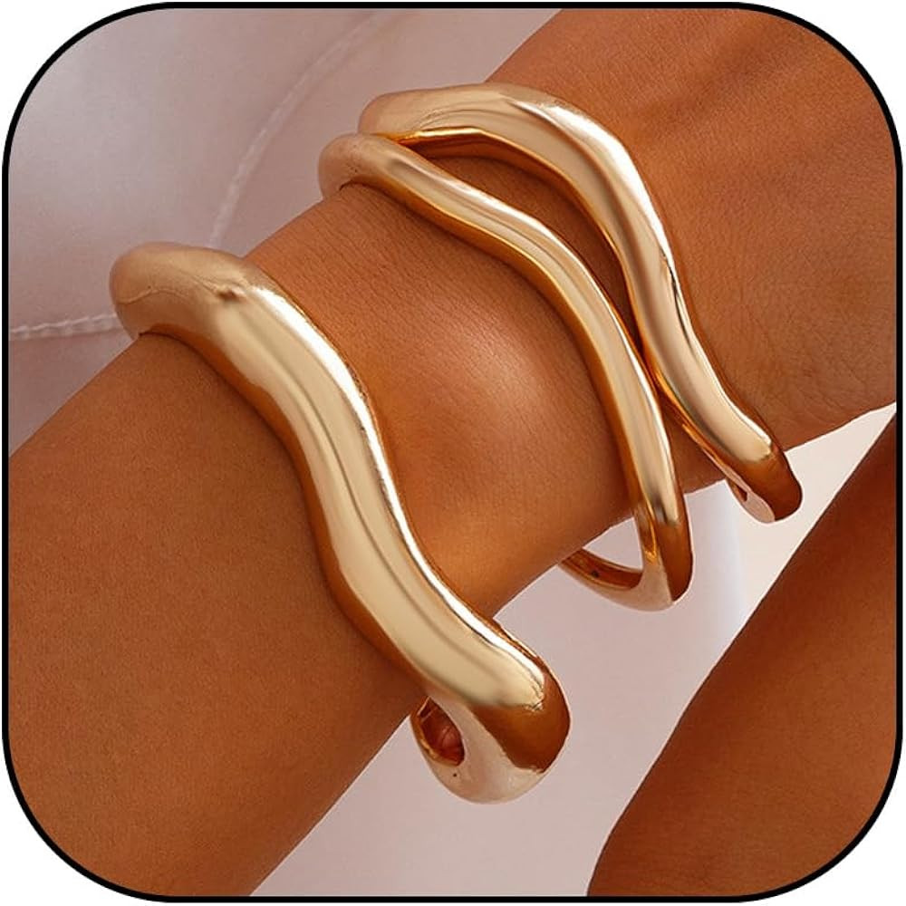 Gold Bangles for Women Non Tarnish Chunky Cuff Bracelets Silver Cuff Bangle Bracelet for Women Gi... | Amazon (US)