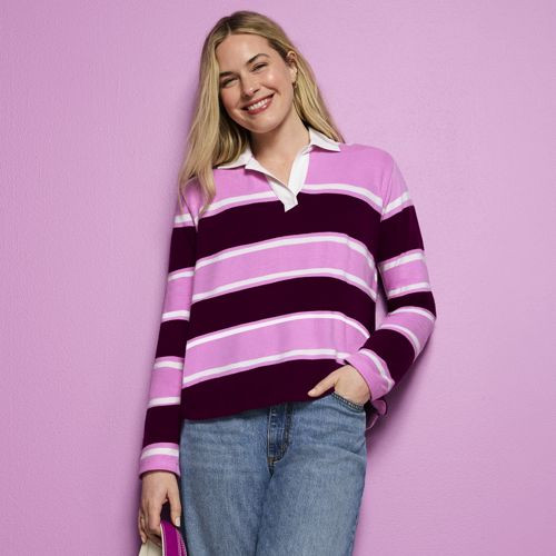 Women's Long Sleeve Boxy Mariner Rugby Polo - Lands' End - Pink - XS | Lands' End (US)
