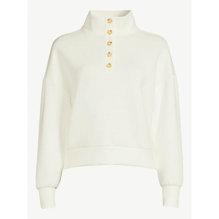 Scoop Women's Scuba Knit Button Neck Sweatshirt - Walmart.com | Walmart (US)