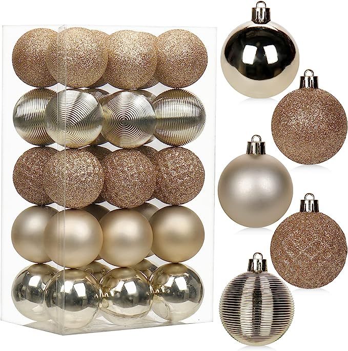 30PCS 1.97" Christmas Ball Ornaments Shatterproof Champagne Christmas Tree Decorations Xmas Tree ... | Amazon (US)