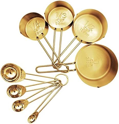 Gold Measuring Cups and Spoons Set, 8 PCS Metal Measuring Cups and Metal Measuring Spoons Set Bak... | Amazon (US)