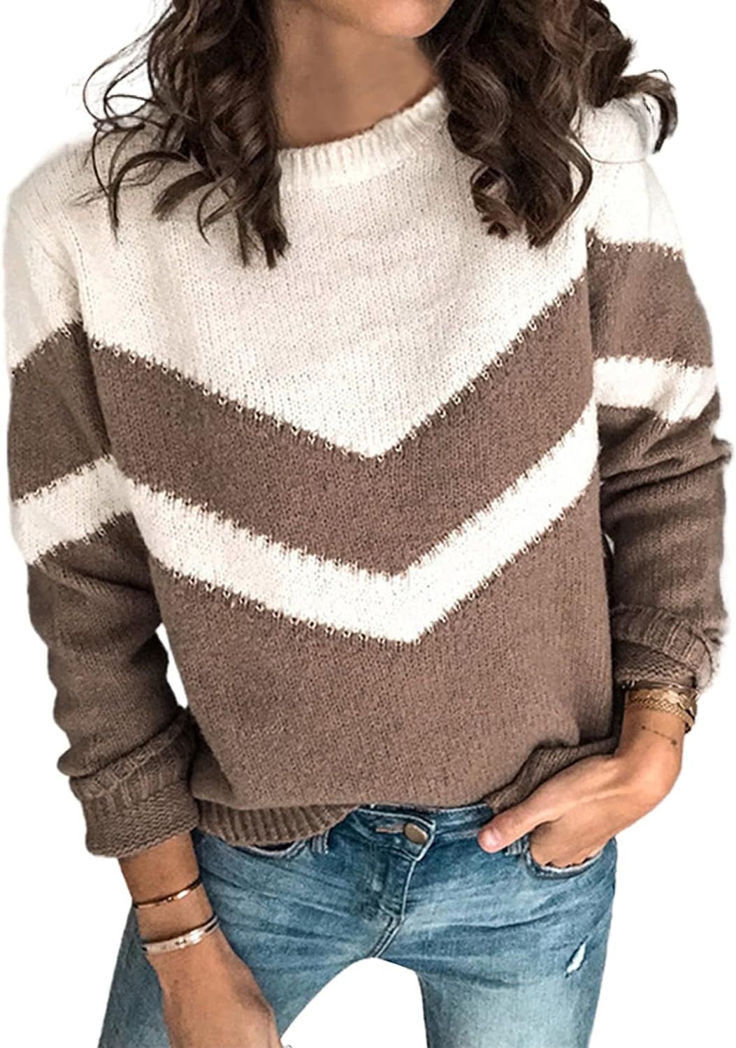 Acelitt Women's Long Sleeve Crewneck Knit Pullover Sweater, S-XXL | Amazon (US)