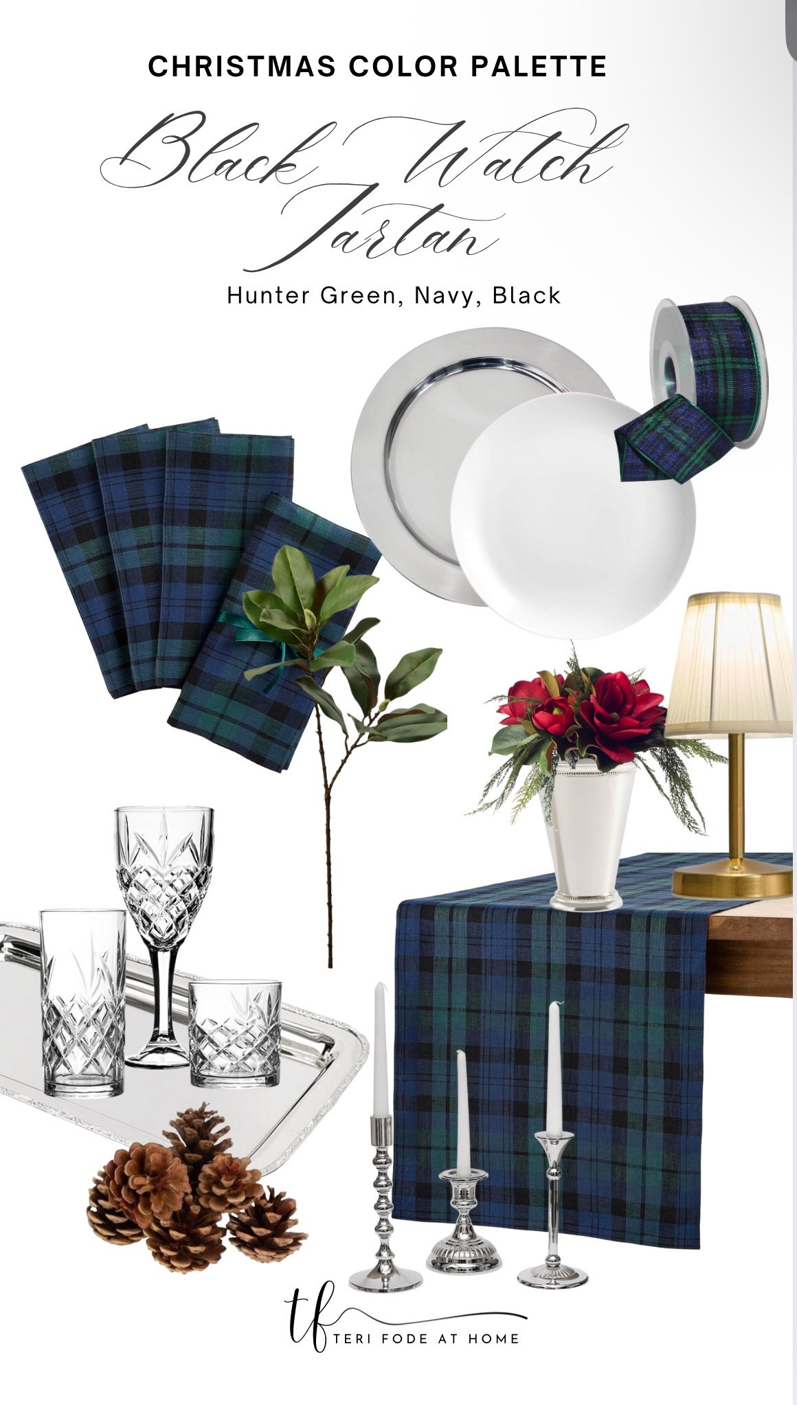 A Ralph Lauren tablescape for Christmas! Black Watch tartan tablescape, Black Watch tartan table cloth, tartan runner, plaid Christmas decor, table lamps, hurricanes, silver charger.

#LTKHome #LTKHoliday #LTKSeasonal