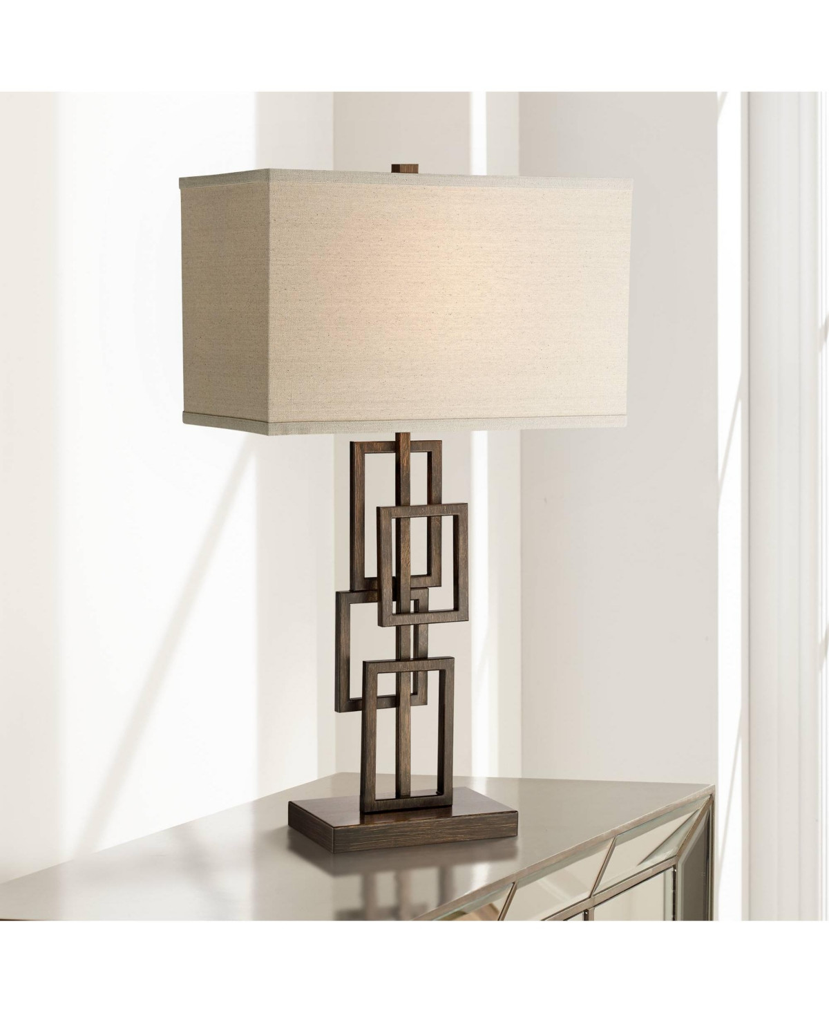 360 Lighting Kory Modern Industrial Table Lamp 26 1/2" High Dark Bronze Metal Sculptural Stacked Geometric Off White Shade Bedroom Living Room - | Macy's